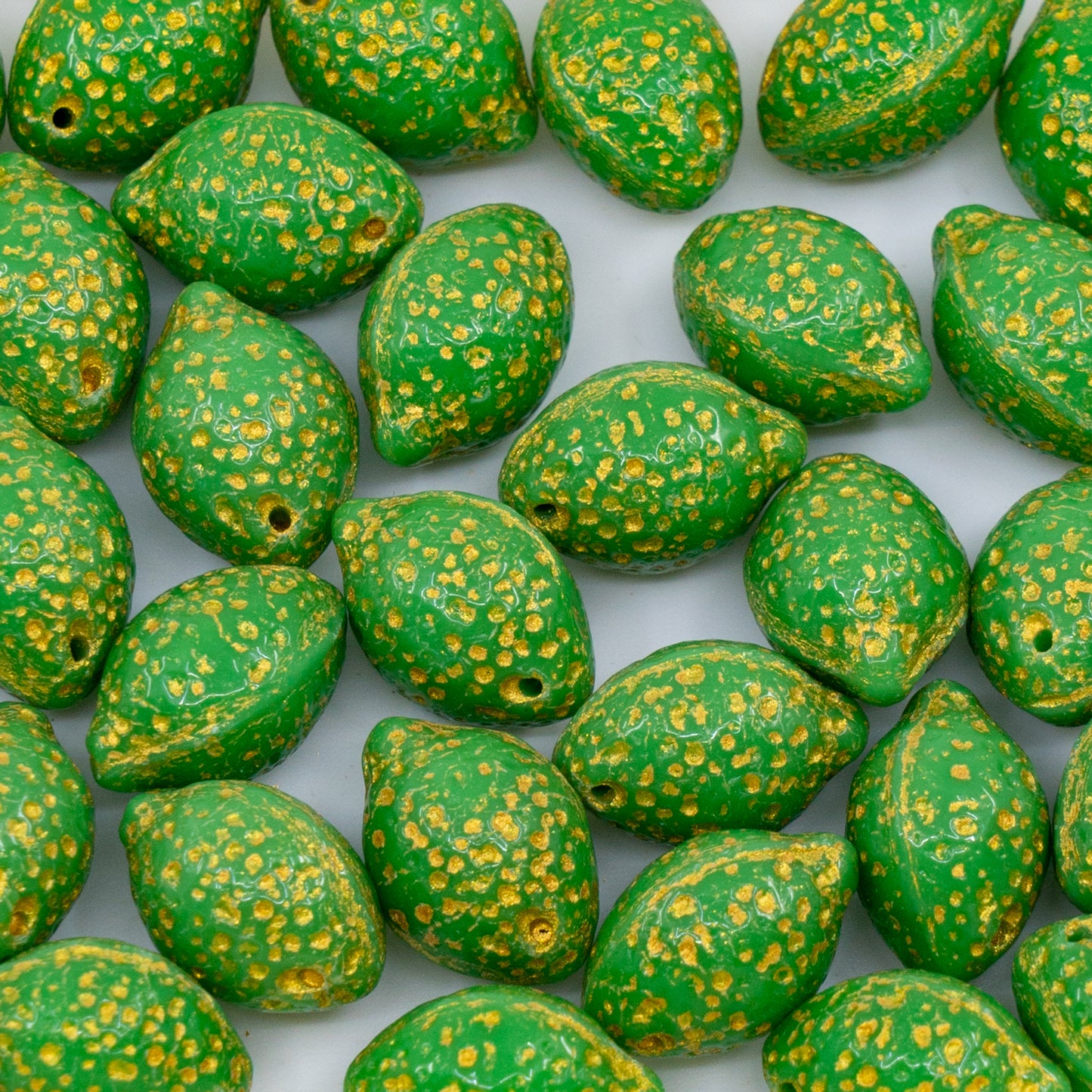 OUTLET 250g/50g Lemon Beads, 14 x 10 mm, Opaque Green Gold Lined 5119 (53320-54302), Glass, Czech Republic