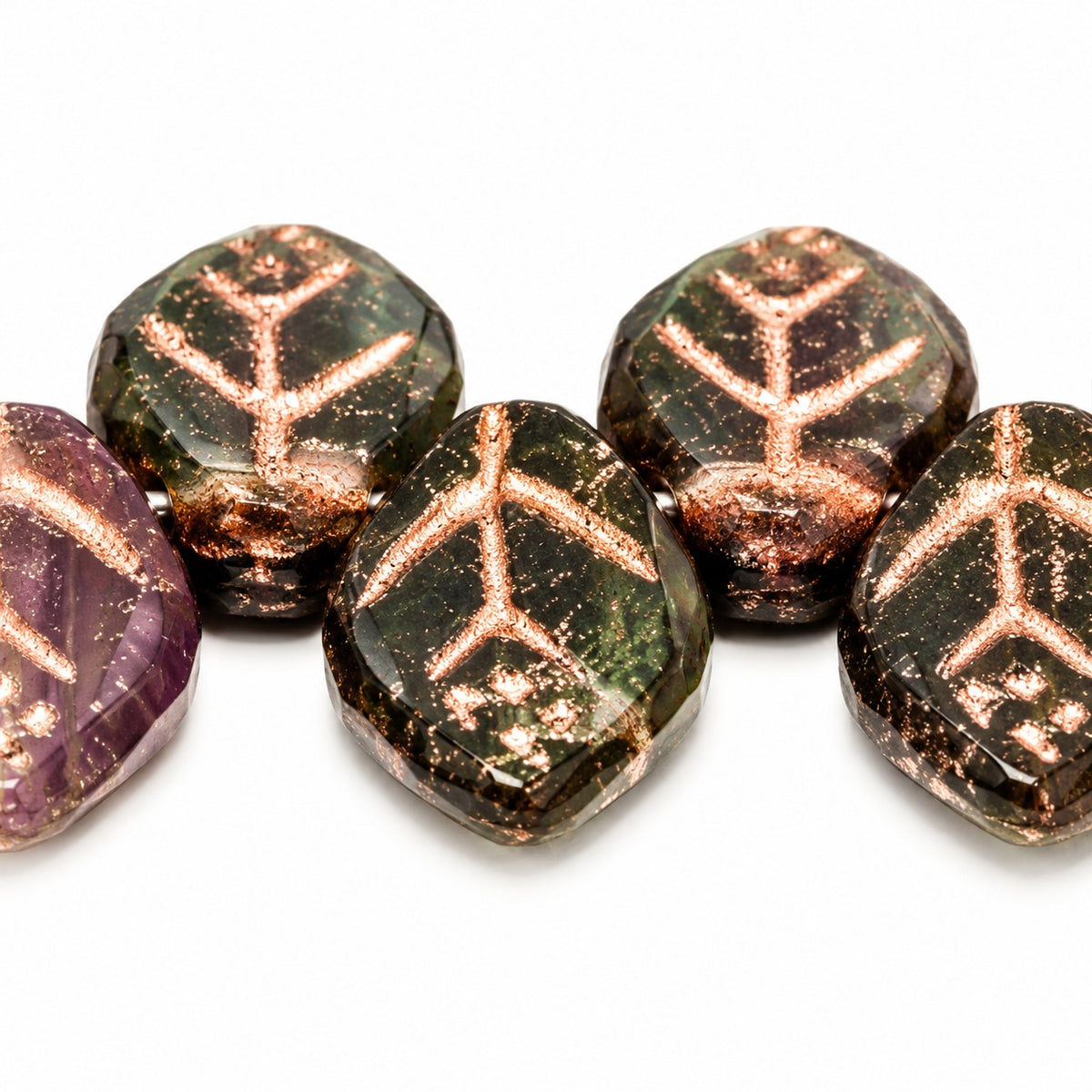 Small Leaf Pressed Beads, X2526 Copper Lined (x2526-54307), Glass, Czech Republic