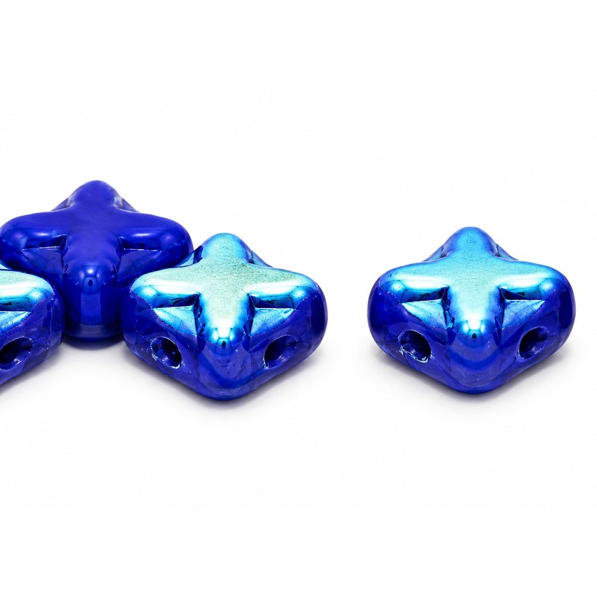 Cross Diagonal Square Beads, Opaque Blue Ab (33050-28701), Glass, Czech Republic