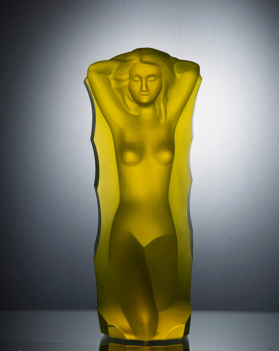 Nude with Hands in Her Hair – Uranium Art Glass, Czech Republic, OUTLET