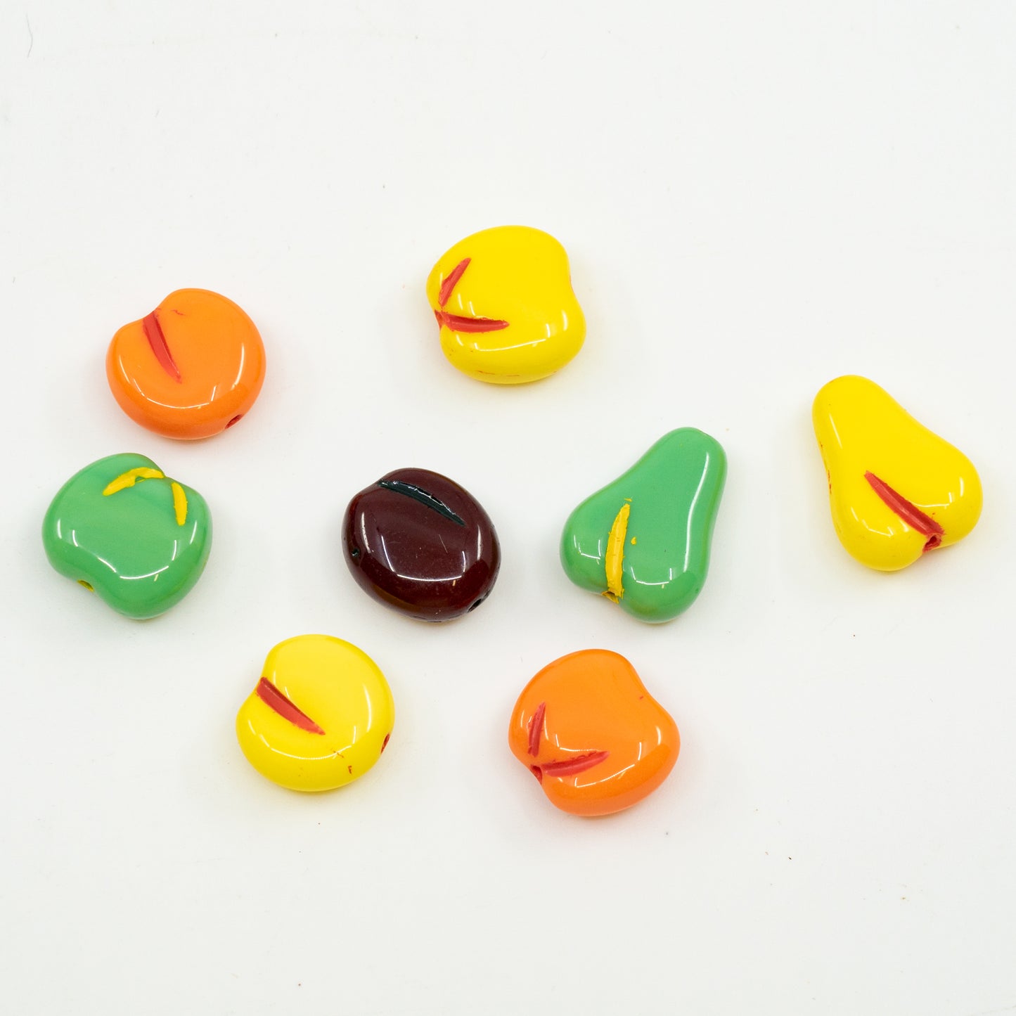 アウトレット 10グラム プレスフルーツビーズ、サイズミックス、ミックスカラー(MIX)、ガラス、チェコ共和国