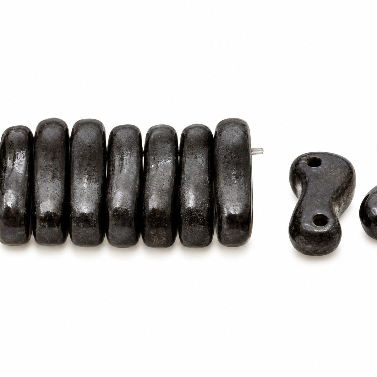 2-Hole Pressed Beads, Black Matte (23980-84110), Glass, Czech Republic
