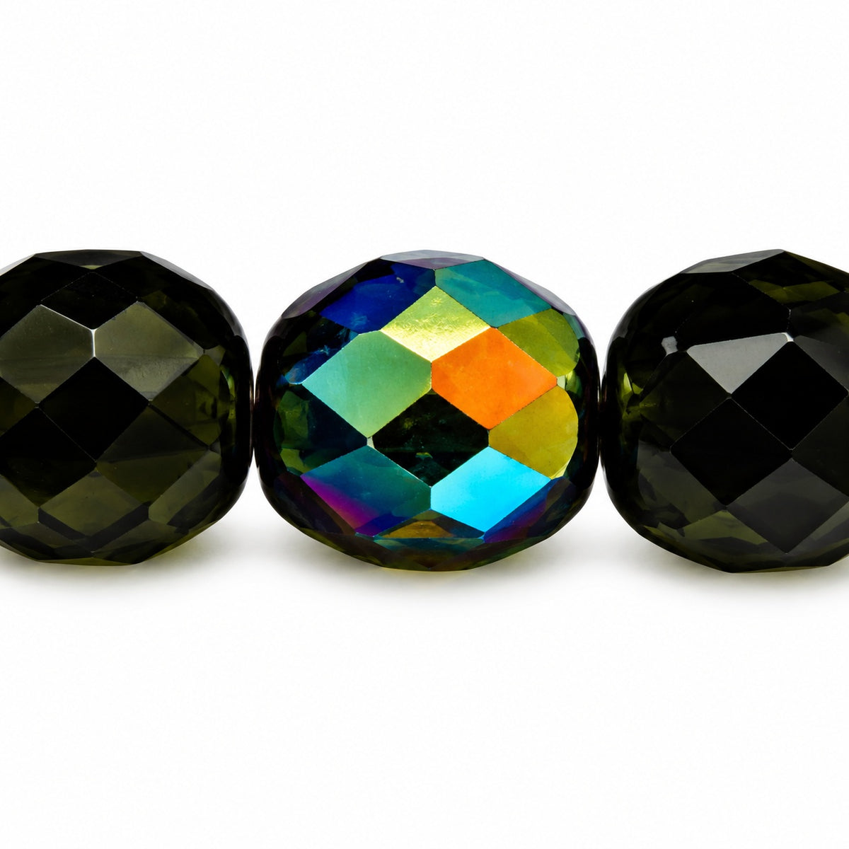 Faceted Round Fire Polished Beads, Transparent Green Ab (50250-28701), Glass, Czech Republic