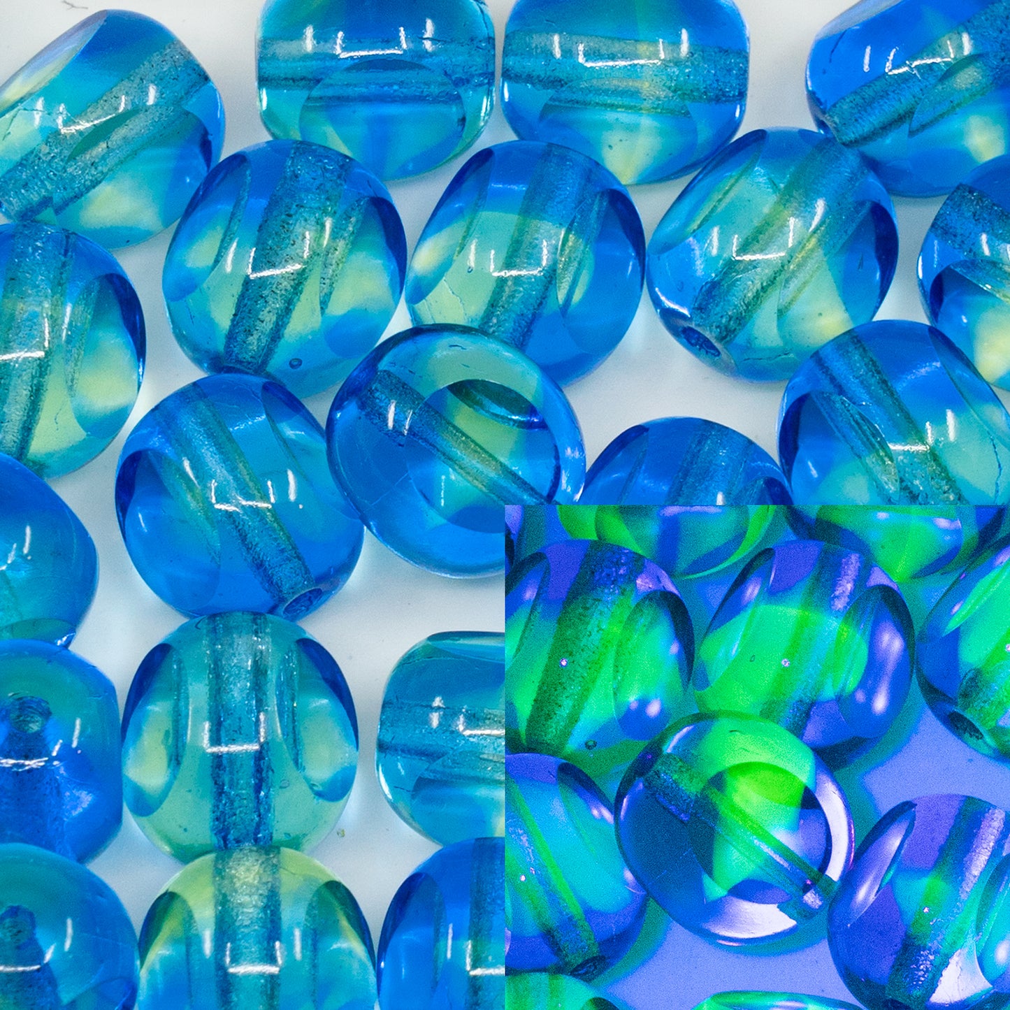 アウトレット 10グラム ファセットスペシャルカットビーズ、12 x 12 mm、Mxedブルーグリーン(87601)、ガラス、チェコ共和国