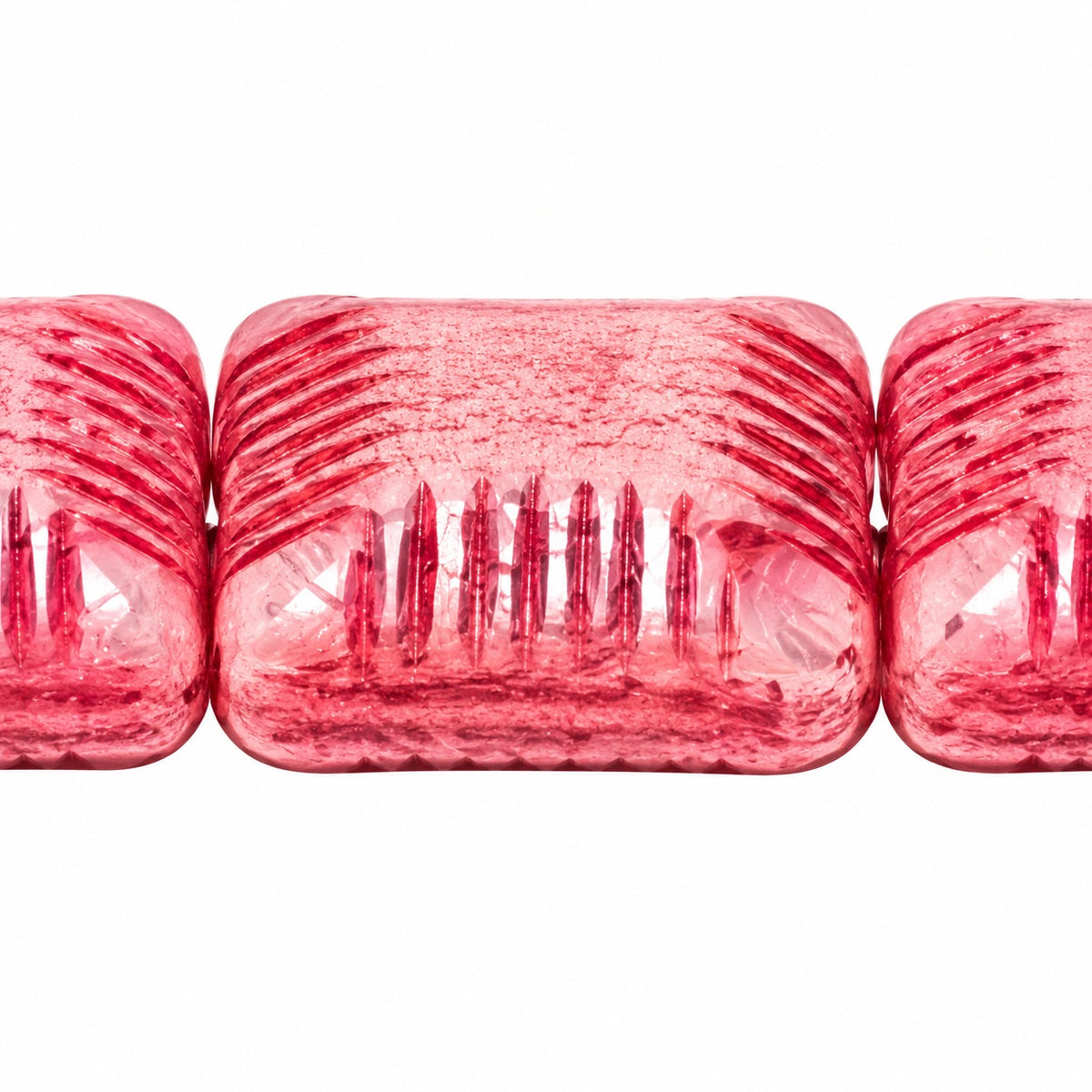 Ribbed Pillow Beads, Opaque Pink Red Lined (73020-46490), Glass, Czech Republic