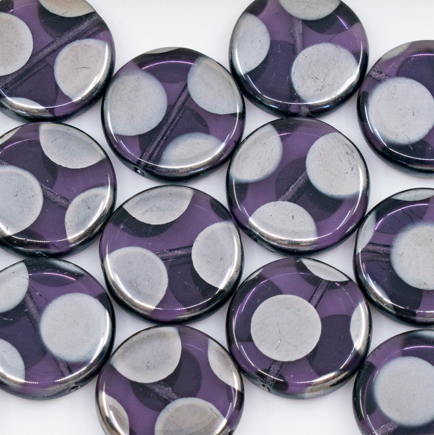 OUTLET 250g/50g Coin Beads, 17 x 17 mm, Transparent Light Amethyst Silver Dot (20310-SILVER-DOT), Glass, Czech Republic