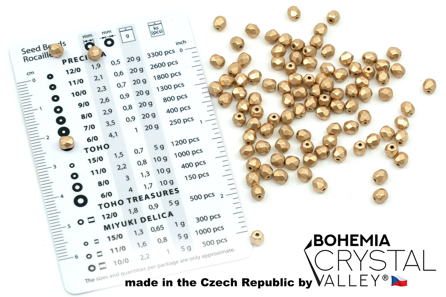 Faceted Fire Polished Pressed Czech Glass Beads, Aztec Pale Gold - 01710