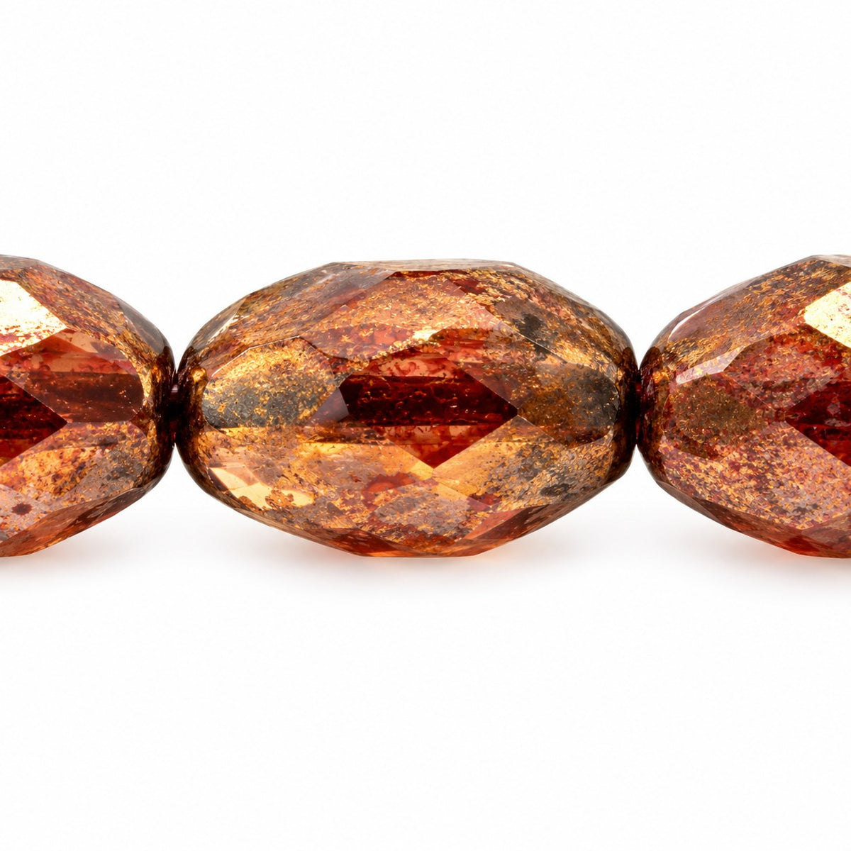 Oval Faceted Beads, Transparent Brown Stain With Luster Red (10200-65491), Glass, Czech Republic