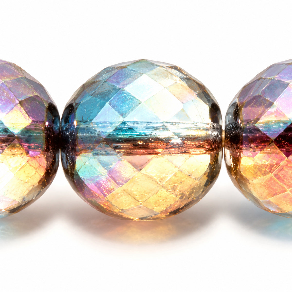 Faceted Round Fire Polish Beads - Small Cut, Crystal Combined Luster Red Blue (00030-91006), Glass, Czech Republic