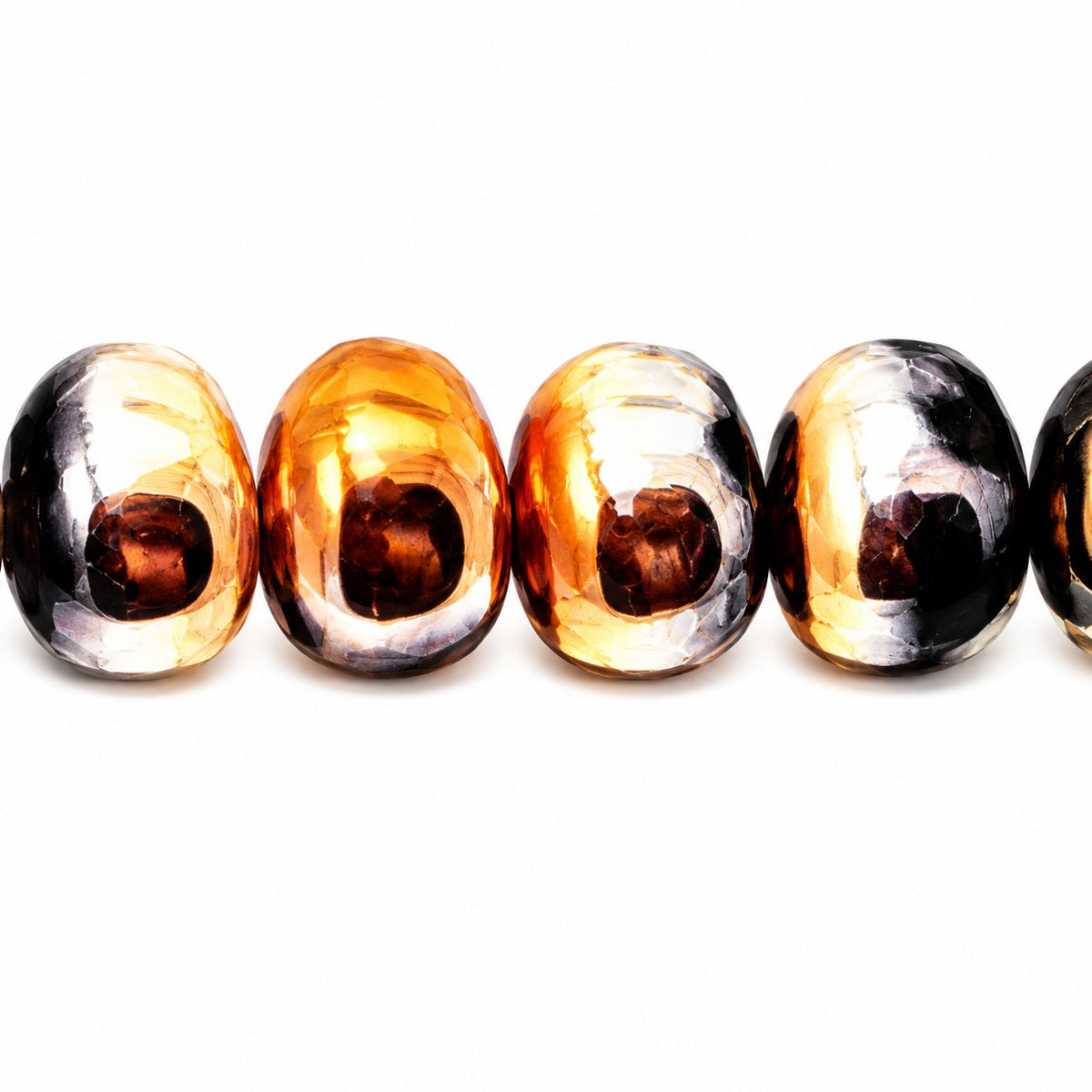 Oval Beads, Black Crystal Pinkyellow Coating (23980-27137), Glass, Czech Republic