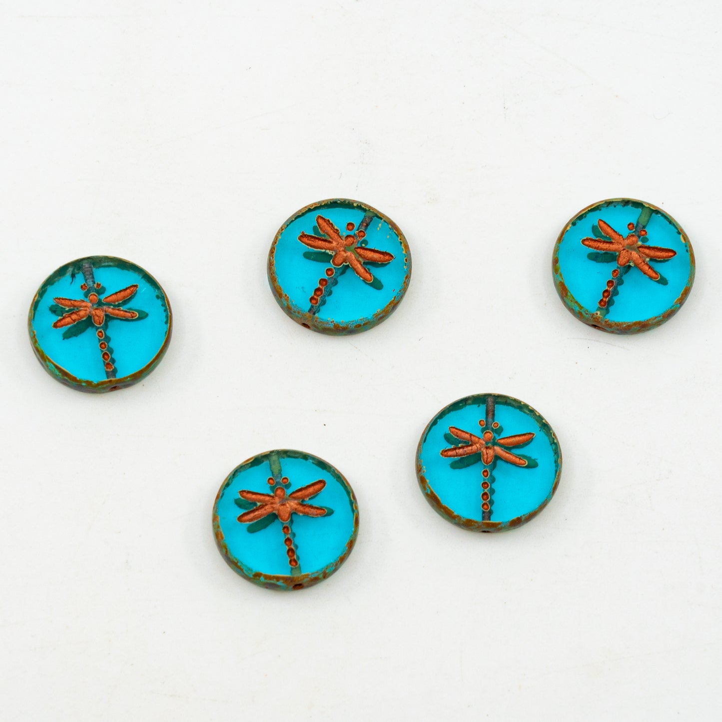 OUTLET 10 grams Table Cut Dragonfly Beads, 17 x 17 mm, Aqua Blue Copper Lined (AQUAB-54200), Glass, Czech Republic