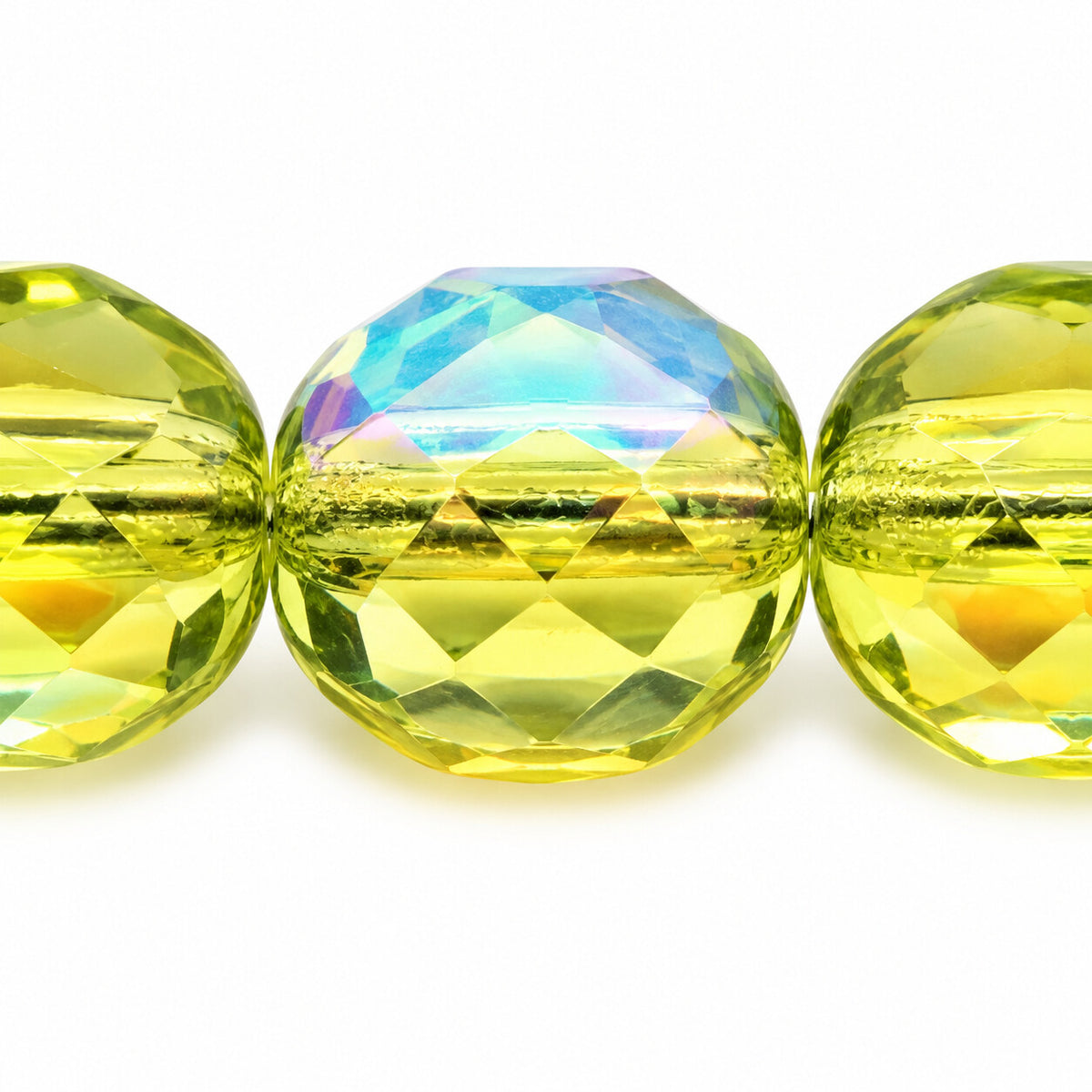Faceted Special Cut Beads, Transparent Green Ab (50400-28701), Glass, Czech Republic