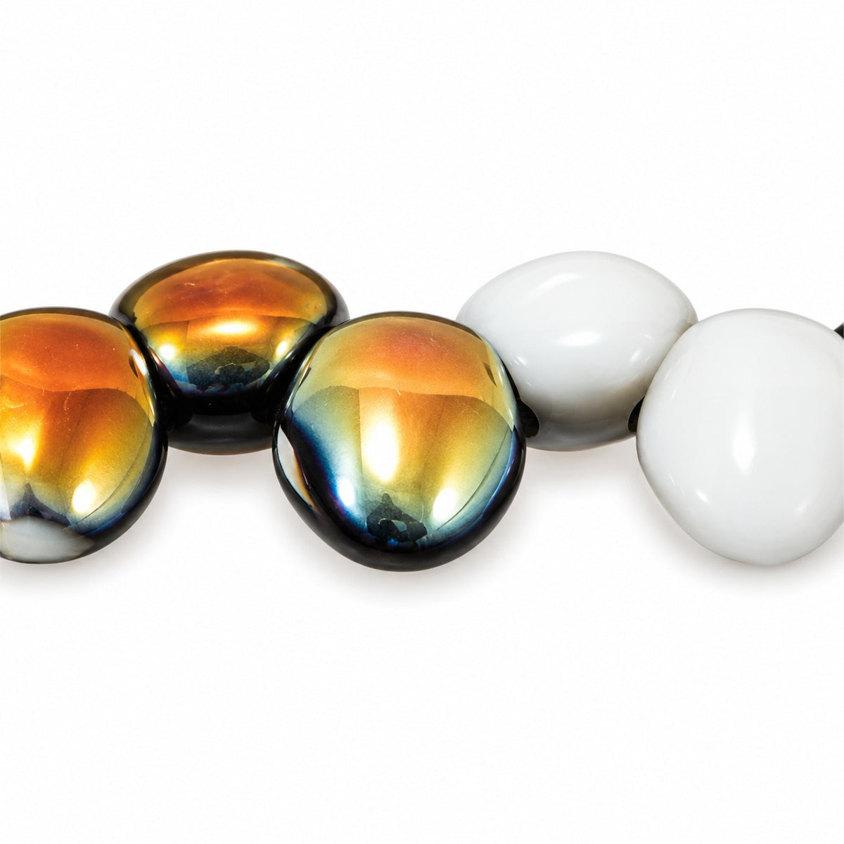 Tulip Petal Beads, White Prismatic Phoenix (02010-27104), Glass, Czech Republic