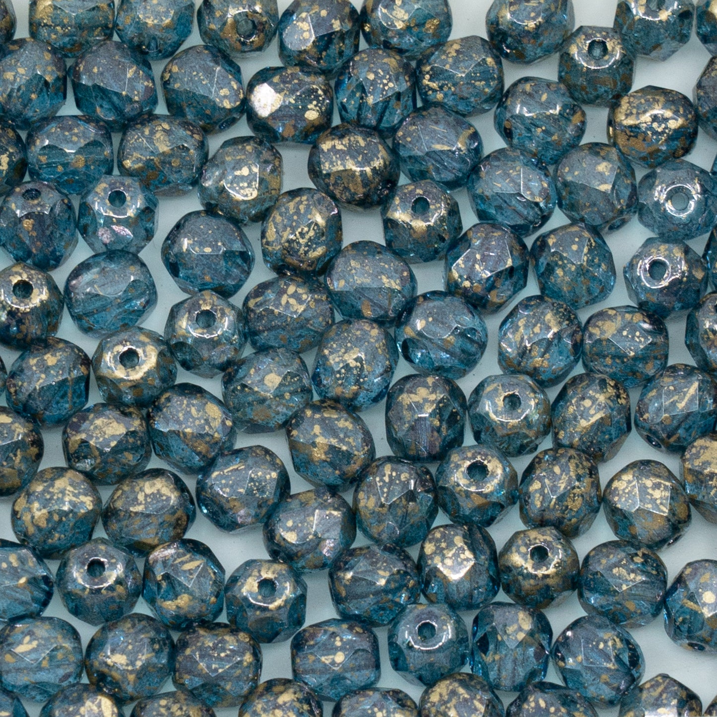 OUTLET 50g Faceted Round Fire Polished Beads, 6 x 6 mm, Blue Gold (), Glass, Czech Republic