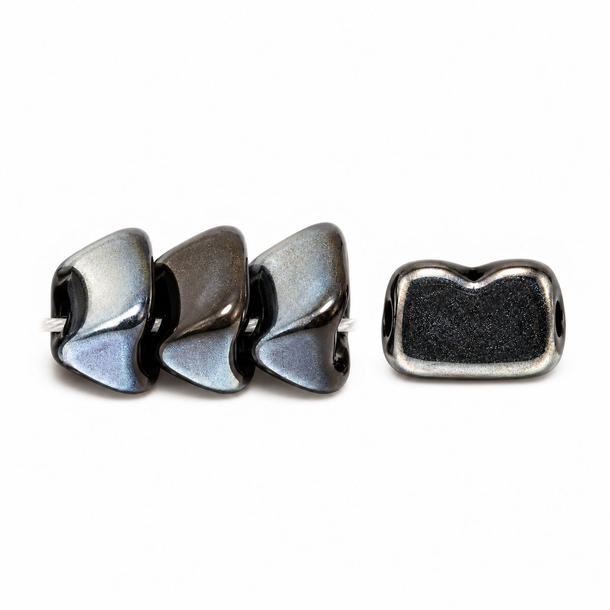 Dome Beads With Middle Hole, Black 23601 (23980-23601), Glass, Czech Republic