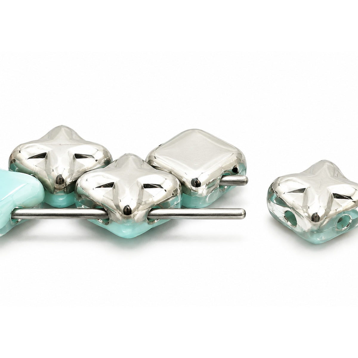 Cross Diagonal Square Beads, 99992 Crystal Silver Half Coating (99992-27001), Glass, Czech Republic