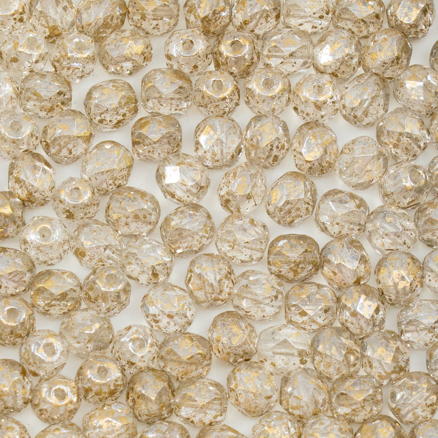 OUTLET 50g Faceted Round Fire Polished Beads, 6 x 6 mm, Silver Gold (), Glass, Czech Republic