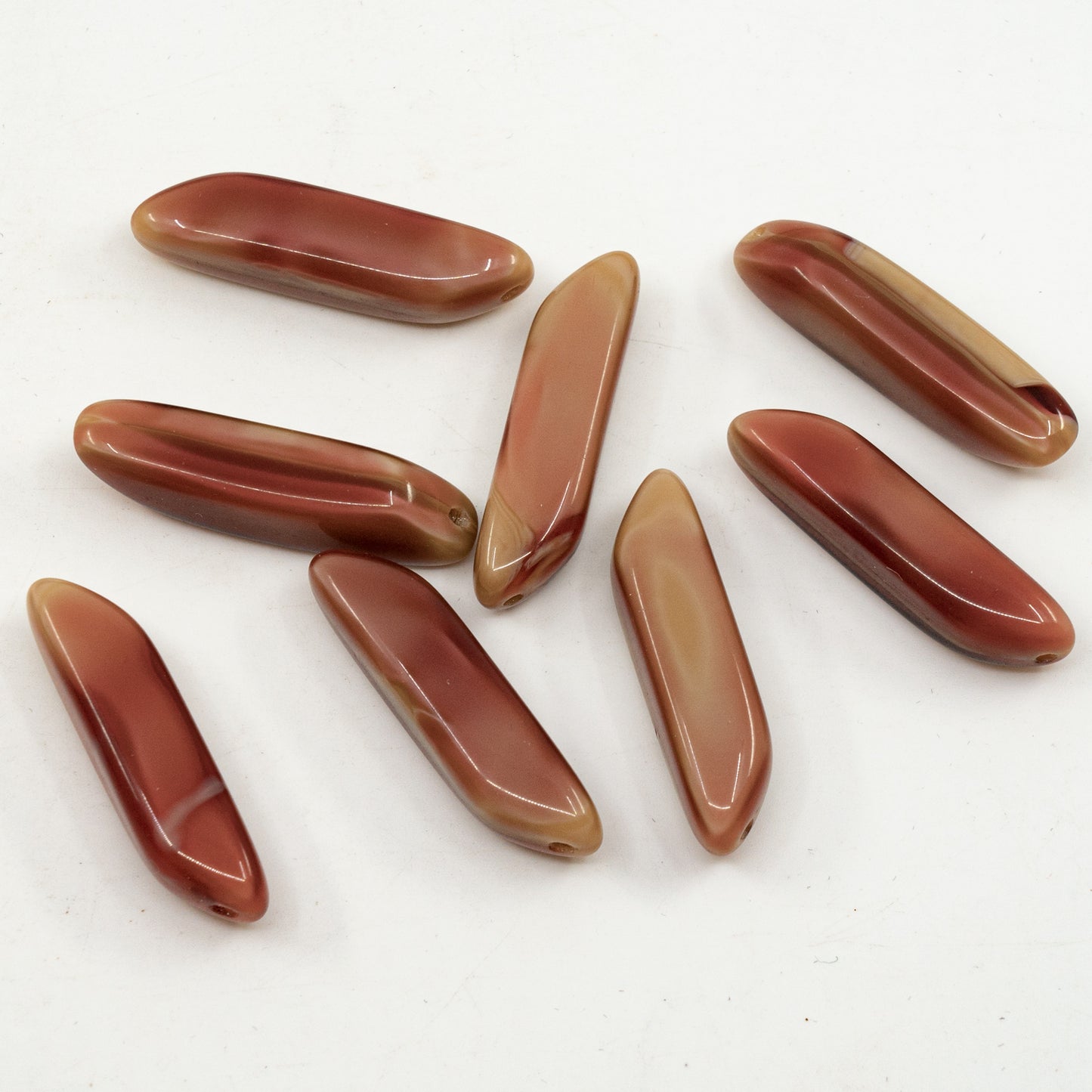 OUTLET 10 grams Elongated Rhombus Beads, 40 x 11 mm, Pink Green (pink-green), Glass, Czech Republic