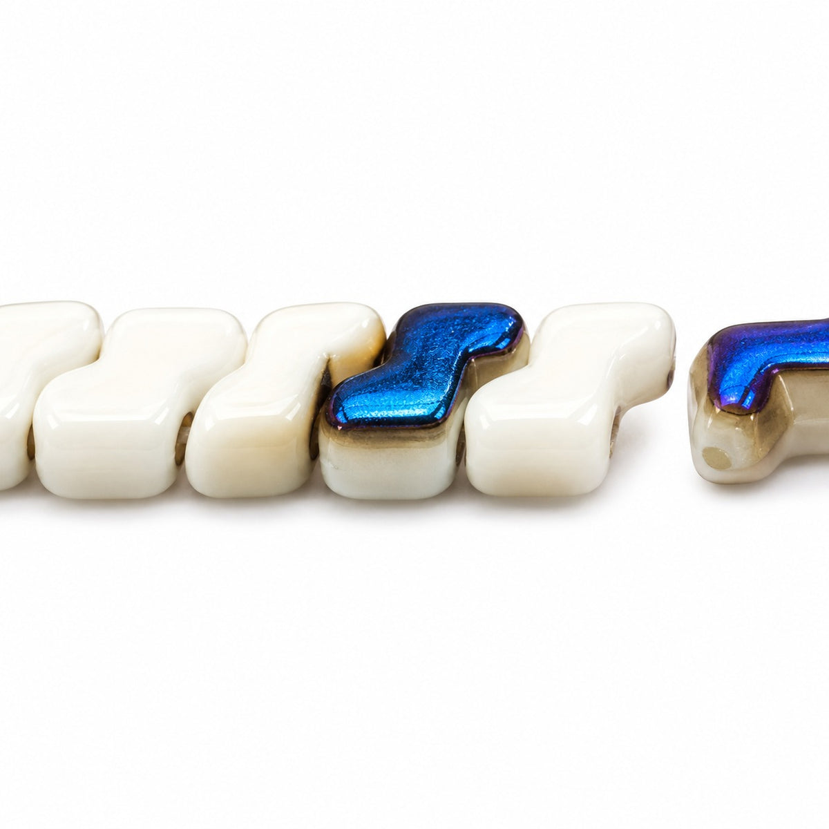 2-Hole Pressed Beads, Chalk White 22201 (03000-22201), Glass, Czech Republic