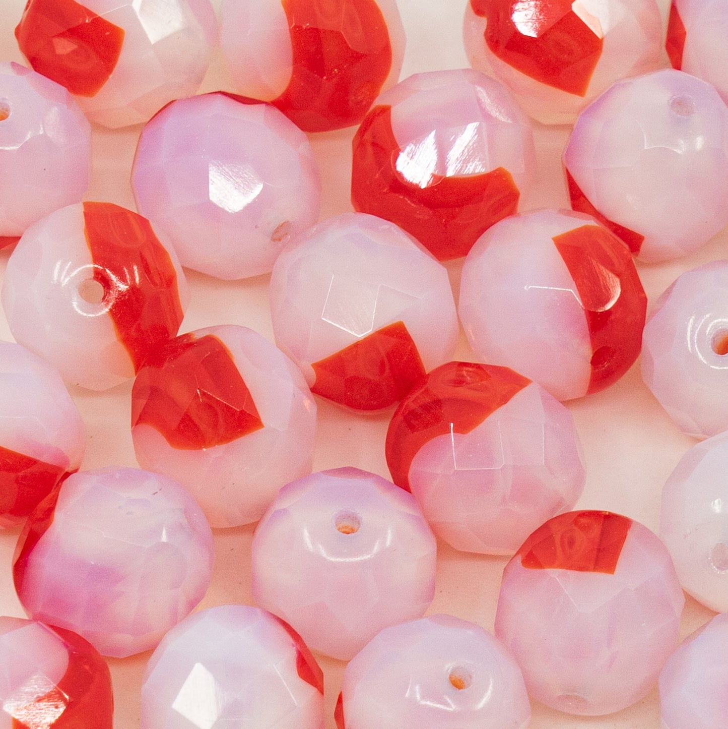 OUTLET 10 grams Faceted Round Fire Polished Beads, 12 x 12 mm, White Red (white-red), Glass, Czech Republic