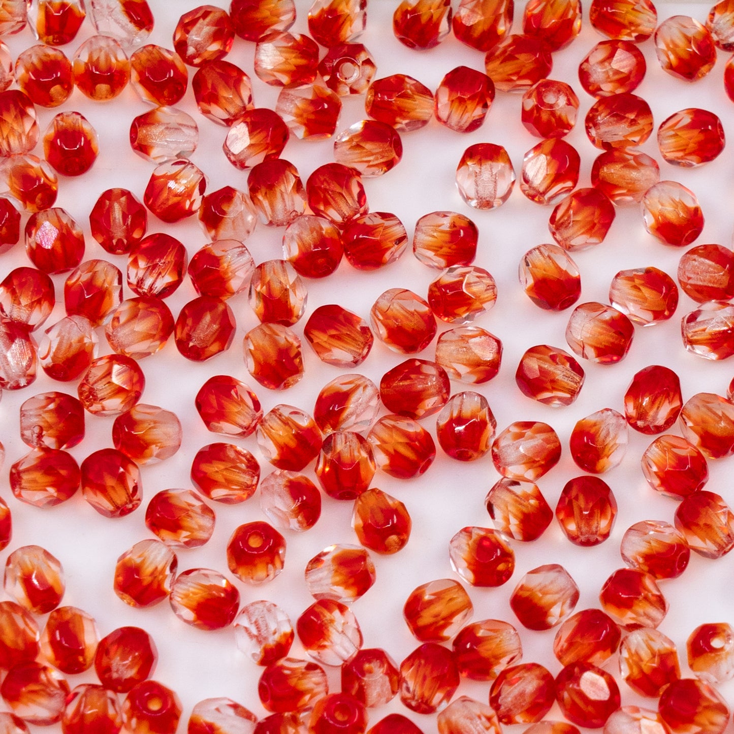 OUTLET 250g/50g Faceted Round Fire Polished Beads, 4 x 4 mm, Mixed Red (90081), Glass, Czech Republic
