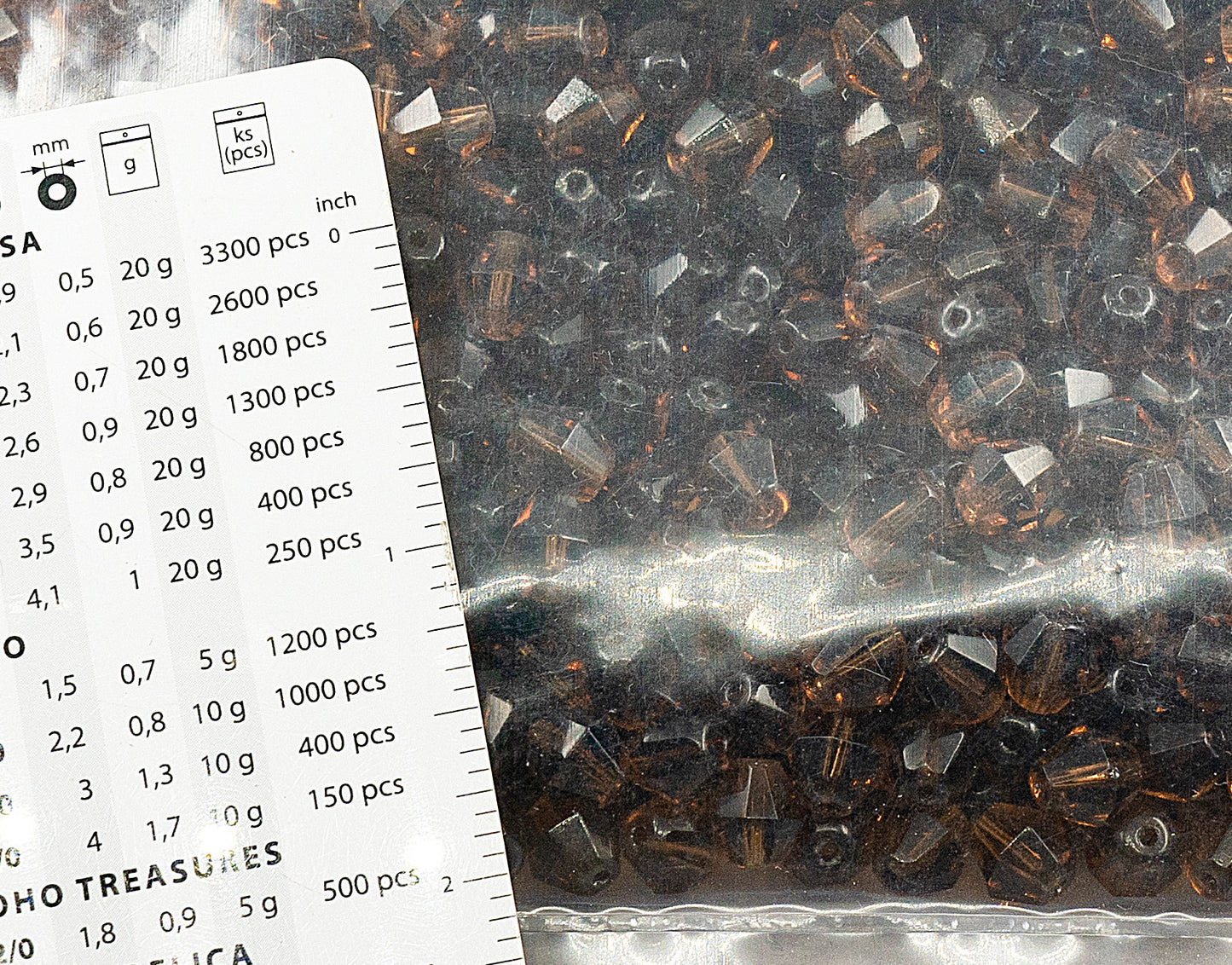 アウトレット 250g バイコーン ファセット ファイアポリッシュ ビーズ バイコーン、8 x 8 mm、透明ブラウン (10220)、ガラス、チェコ共和国