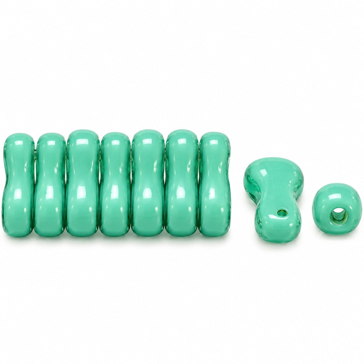 2-Hole Pressed Beads, Turquise (63120), Glass, Czech Republic