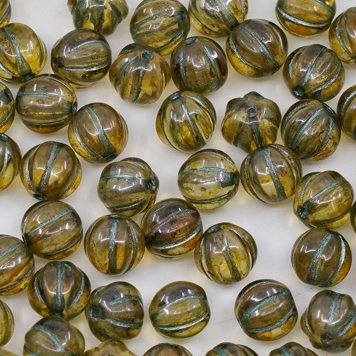 OUTLET 250g/50g Melon Beads, 8 x 8 mm, Crystal Stain With Luster Blue 54151 (00030-65431-54151), Glass, Czech Republic