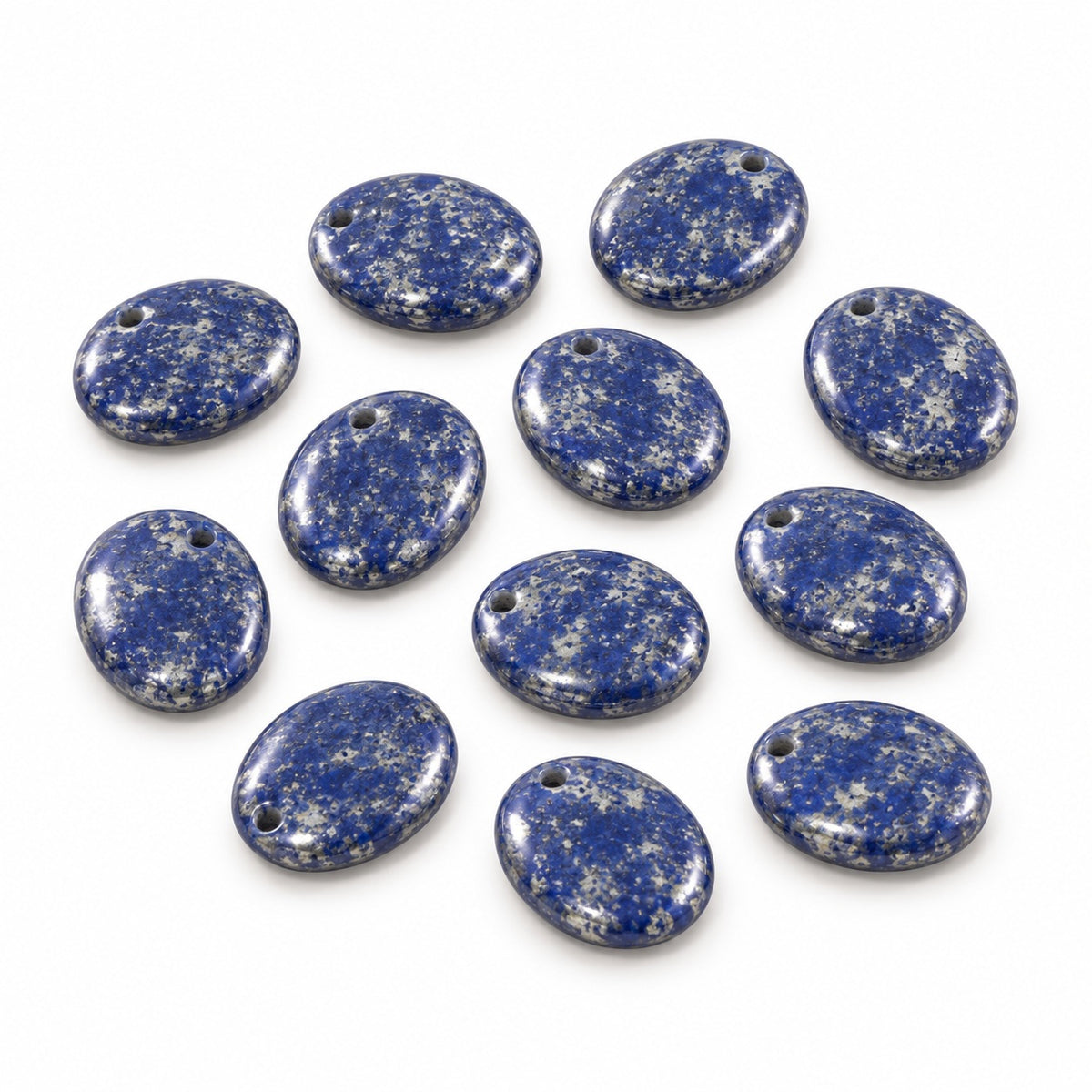 Oval Lentil Beads, Opaque Blue Picasso (33050-43400), Glass, Czech Republic