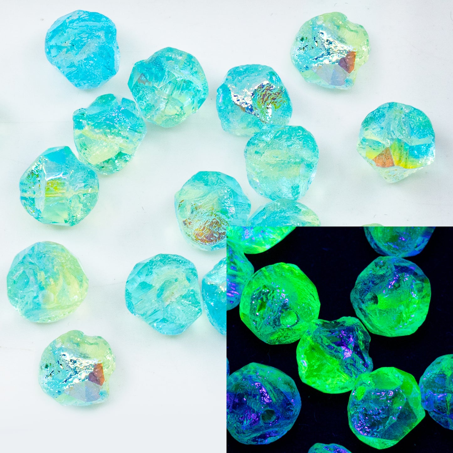 OUTLET 10 grams Special Cut Faceted Fire Polished Beads, 9 x 9 mm, 67801 84510 Ab (67801-84510-28701), Glass, Czech Republic
