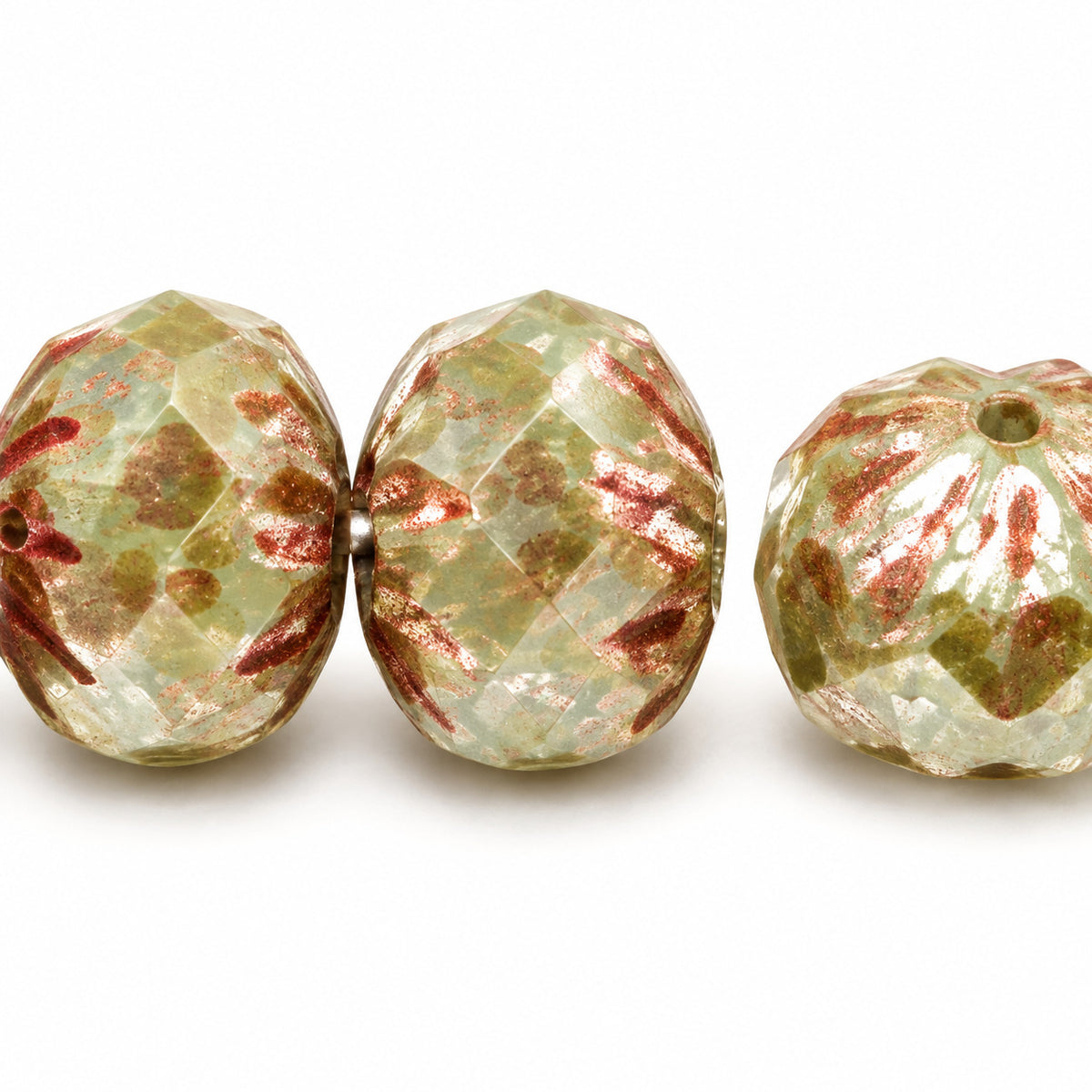 Spiral Rondelle Faceted Fire Polish Beads, Opal Aqua Picasso (61100-43400), Glass, Czech Republic