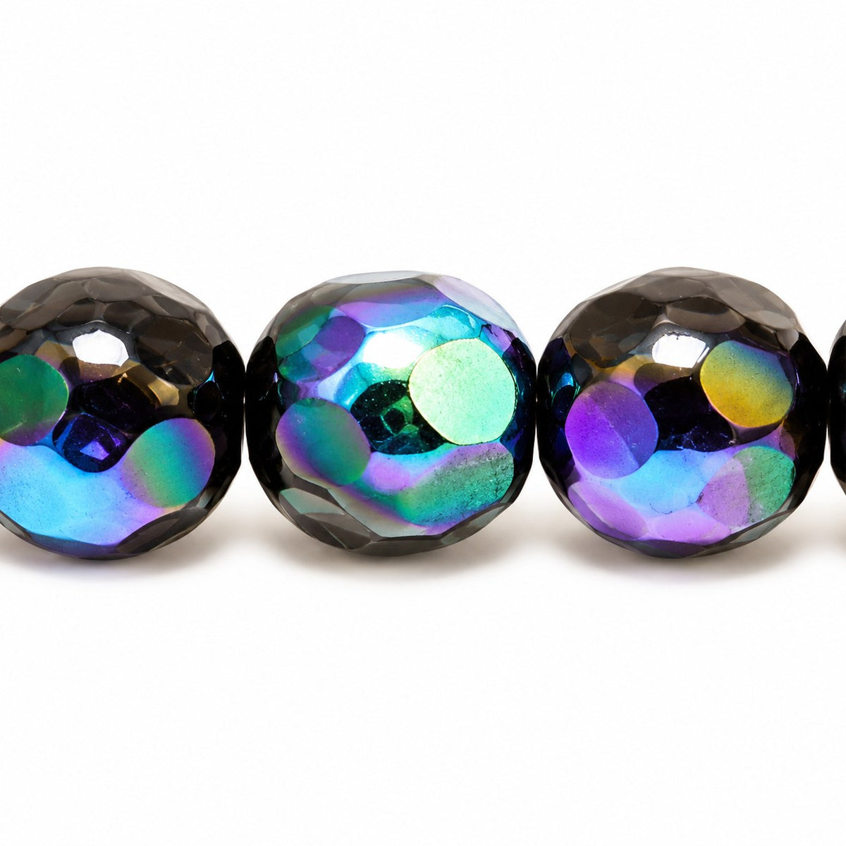 Fire Polished Faceted Round Beads Special Cut, Black Ab (23980-28701), Glass, Czech Republic