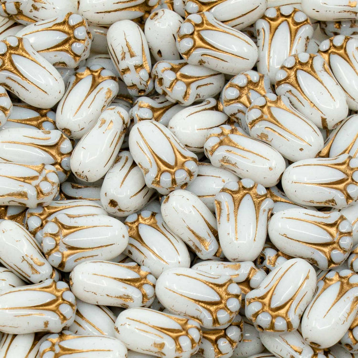 OUTLET 10 grams Tulip Bud Beads, 12 x 8 mm, White Gold Lined (02010-54202), Glass, Czech Republic