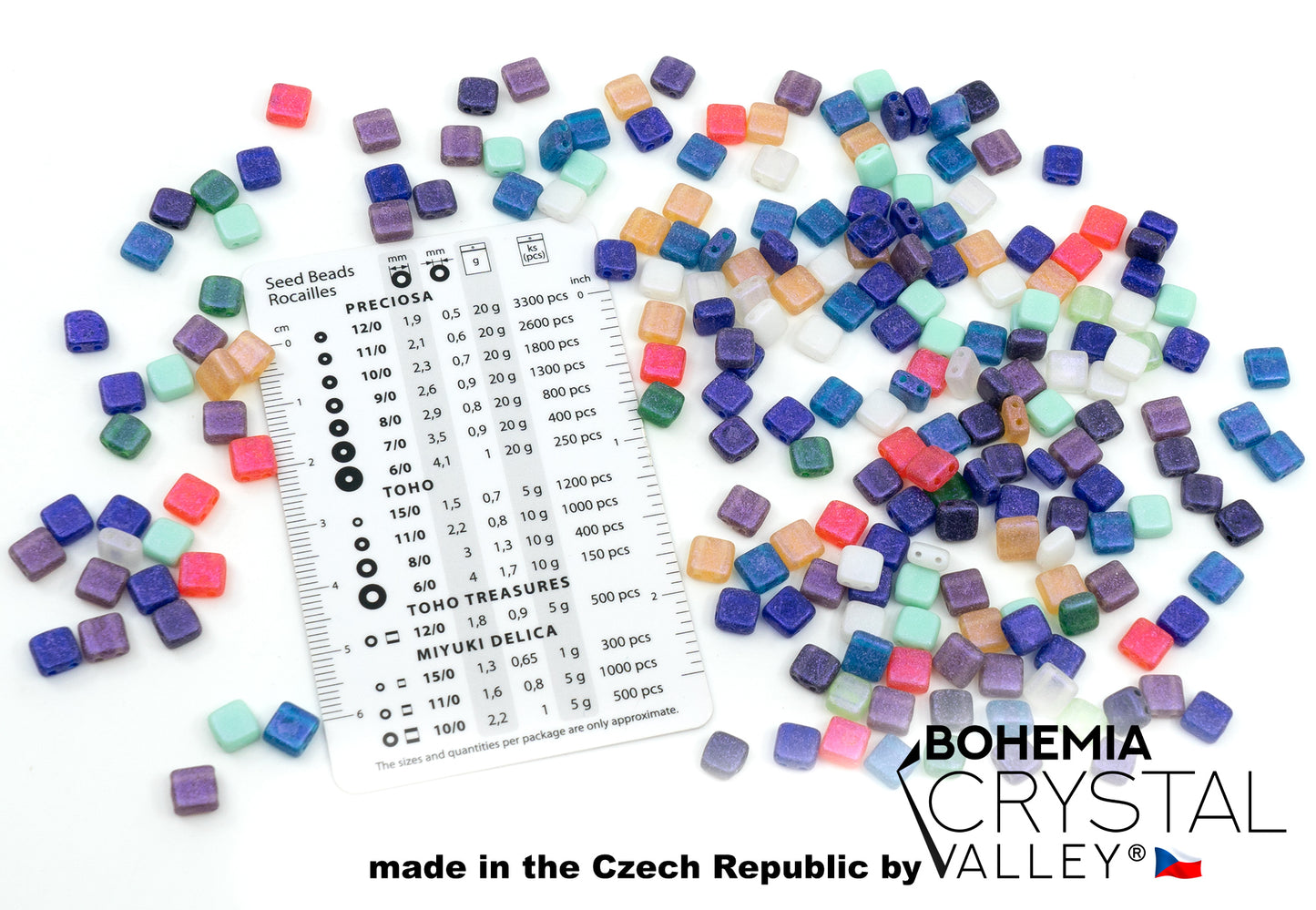 混合瓷砖方形 2 孔捷克玻璃珠,6 毫米哑光粉红色彩虹蓝色混合,玻璃,捷克共和国