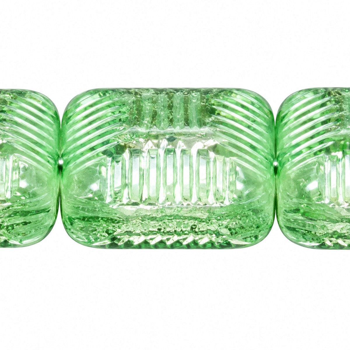 Ribbed Pillow Beads, Crystal Green Lined (00030-54322), Glass, Czech Republic