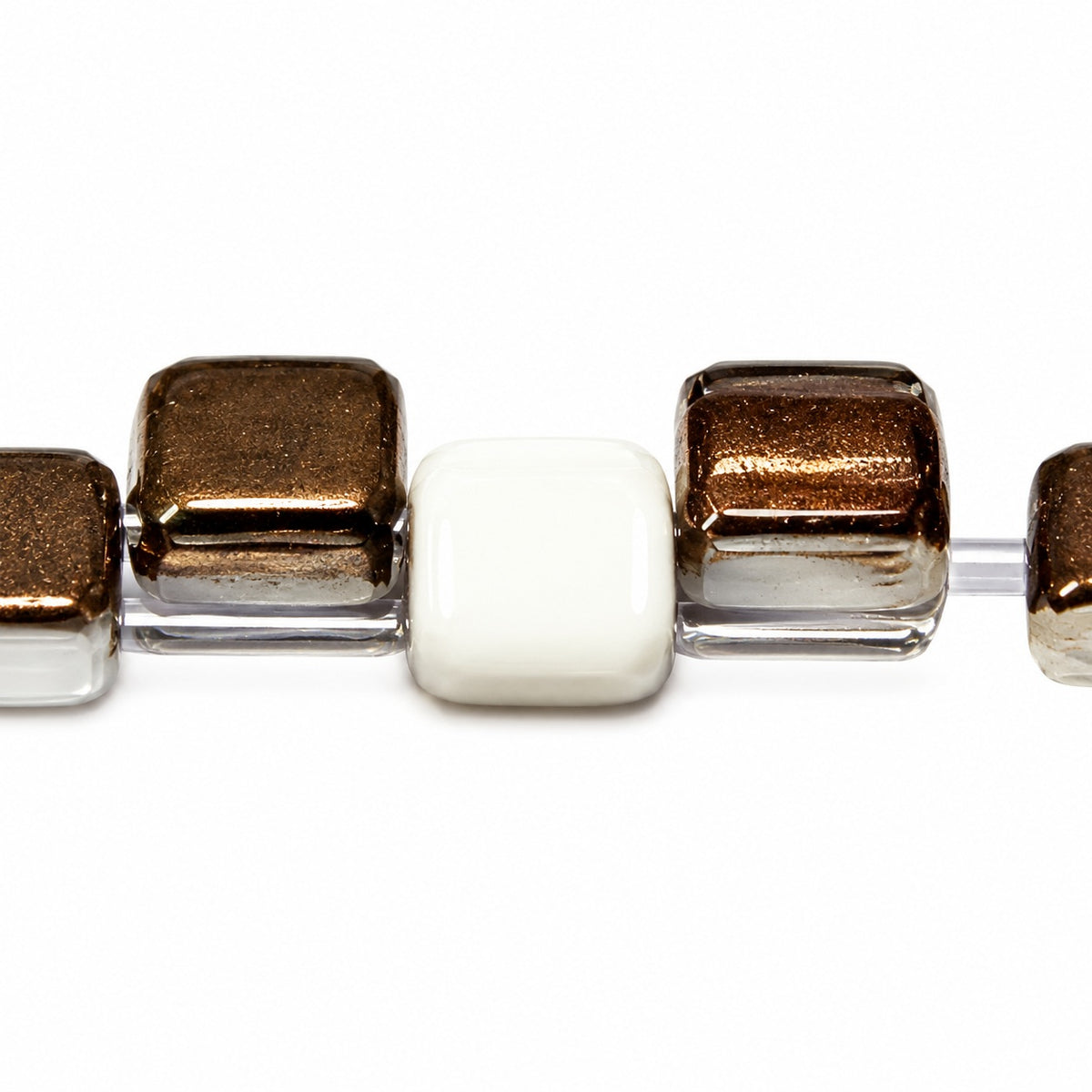 2-Hole Square Beads, Chalk White Crystal Bronze Capri (03000-22601), Glass, Czech Republic