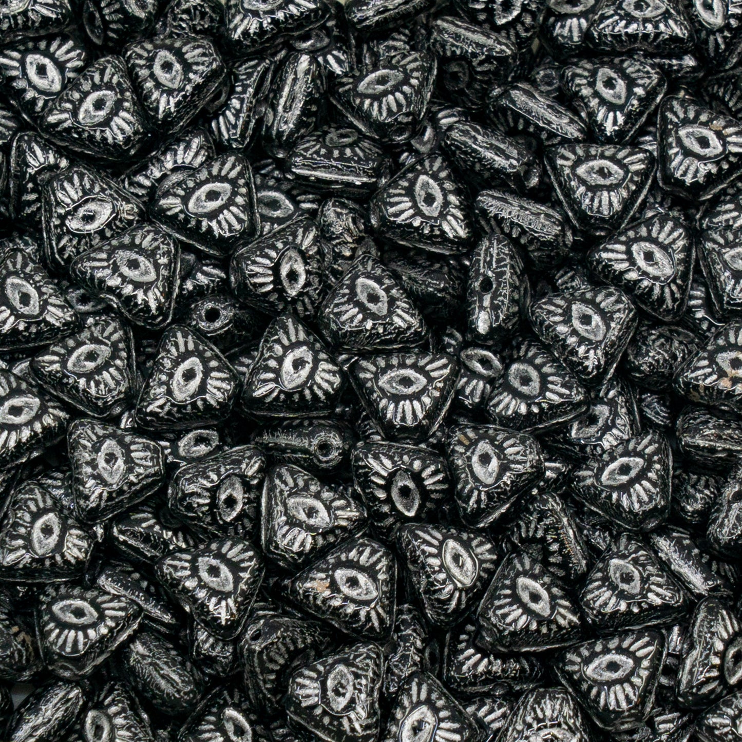 OUTLET 250g/50g Triangle With Eye Beads, 7 x 7 mm, Black Silver Lined (23980-54201), Glass, Czech Republic