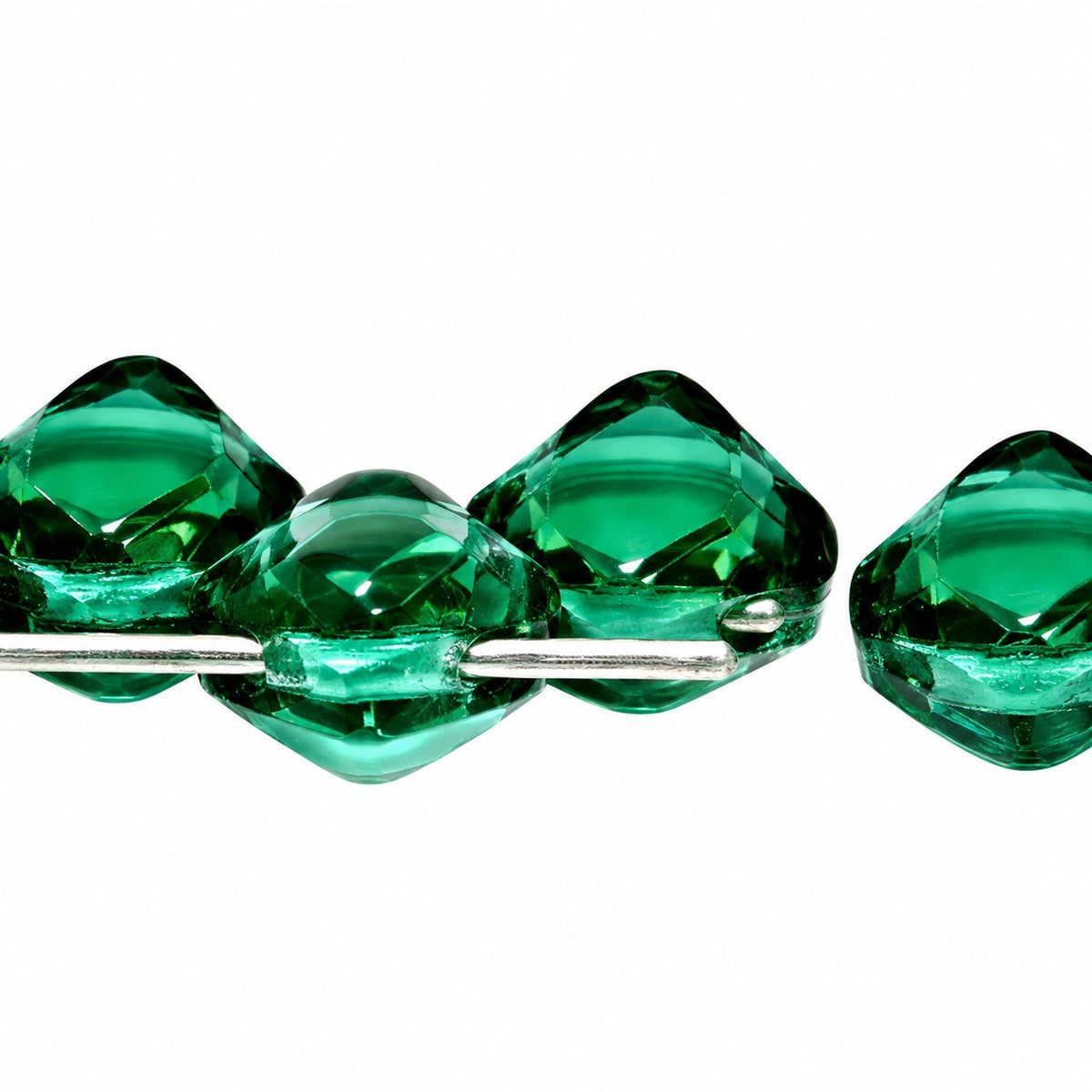 Silky 2-Hole Square Beads, Transparent Green Emerald (50720), Glass, Czech Republic