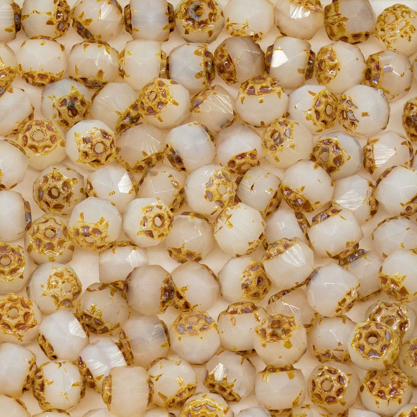 アウトレット 250g ファセットビーズ カテドラル、6 x 6 mm、ホワイトトラバーチン (00030-81800)、ガラス、チェコ共和国