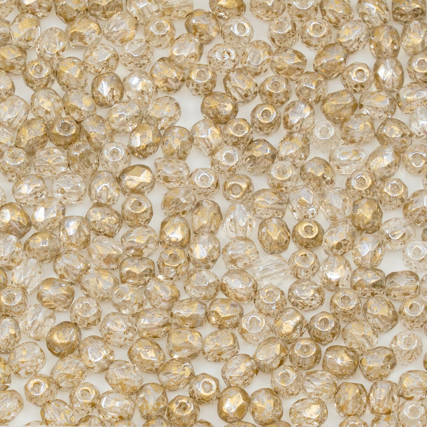 OUTLET 50g Faceted Round Fire Polished Beads, 4 x 4 mm, Silver Gold (), Glass, Czech Republic