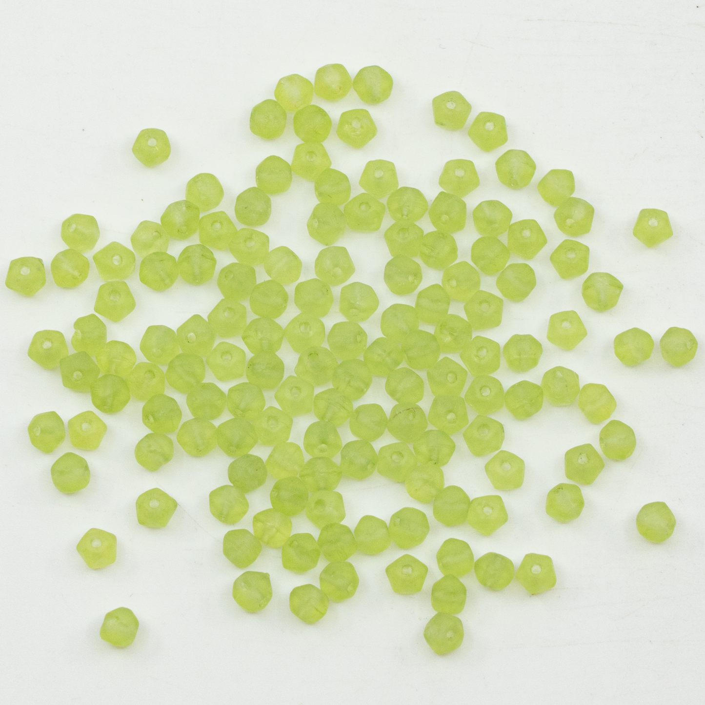 OUTLET 10 grams Pressed Beads, 4 x 4 mm, Transparent Green Matte (50500-84100), Glass, Czech Republic