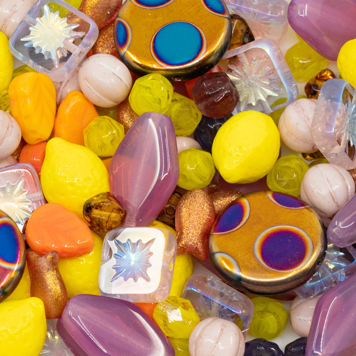 OUTLET 40 grams Limited Mix of Pressed Beads, size mix, Yellow Pink Mix (), Glass, Czech Republic
