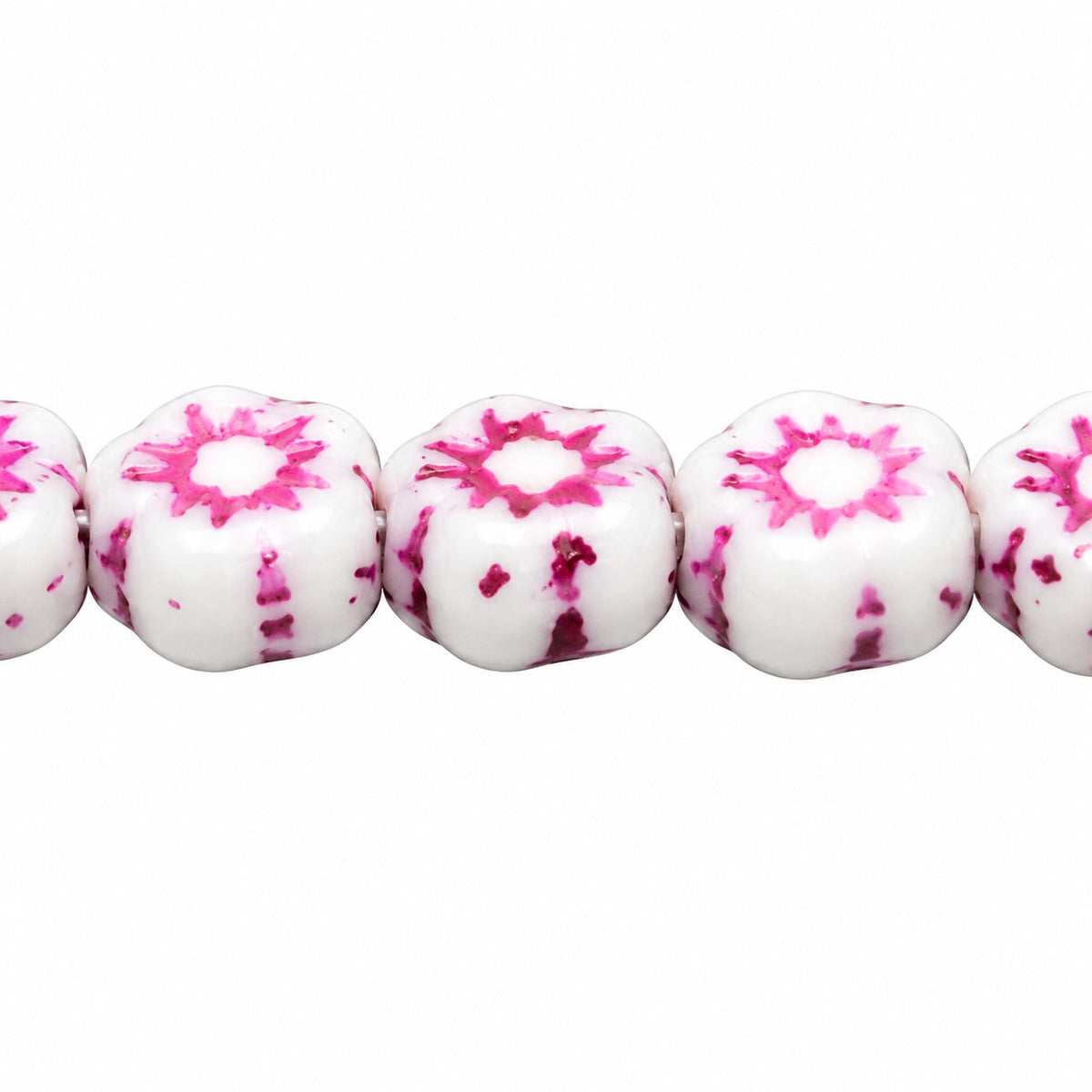 Sunset Flower Beads, Chalk White Pink Lined (03000-54321), Glass, Czech Republic