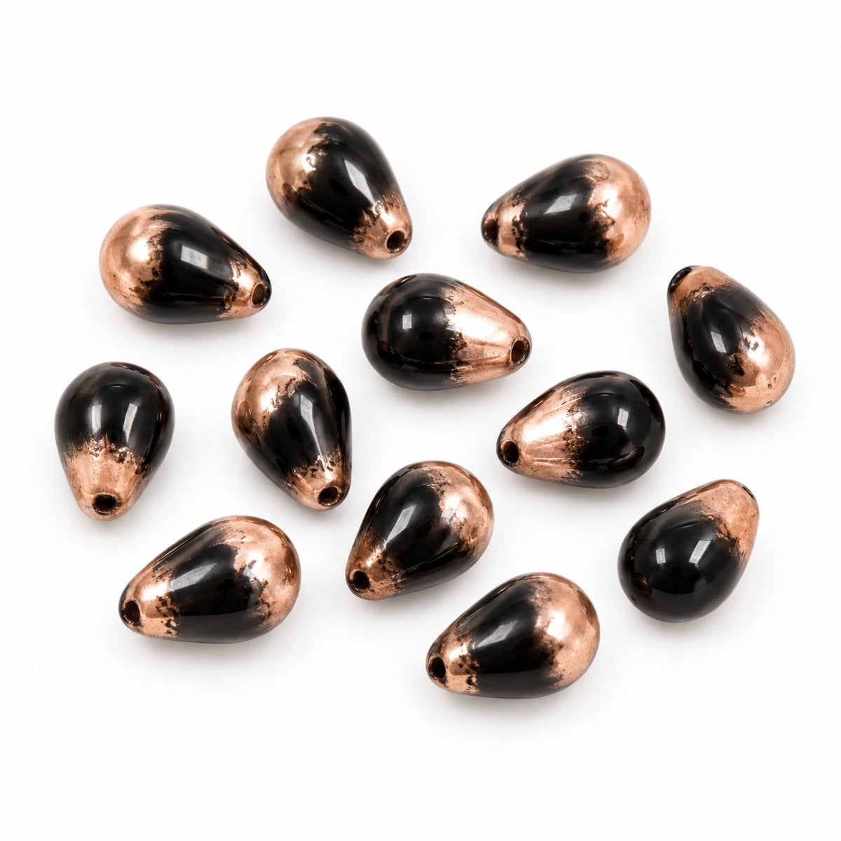 Drop Beads, Black Rose Gold Capri (23980-27101), Glass, Czech Republic