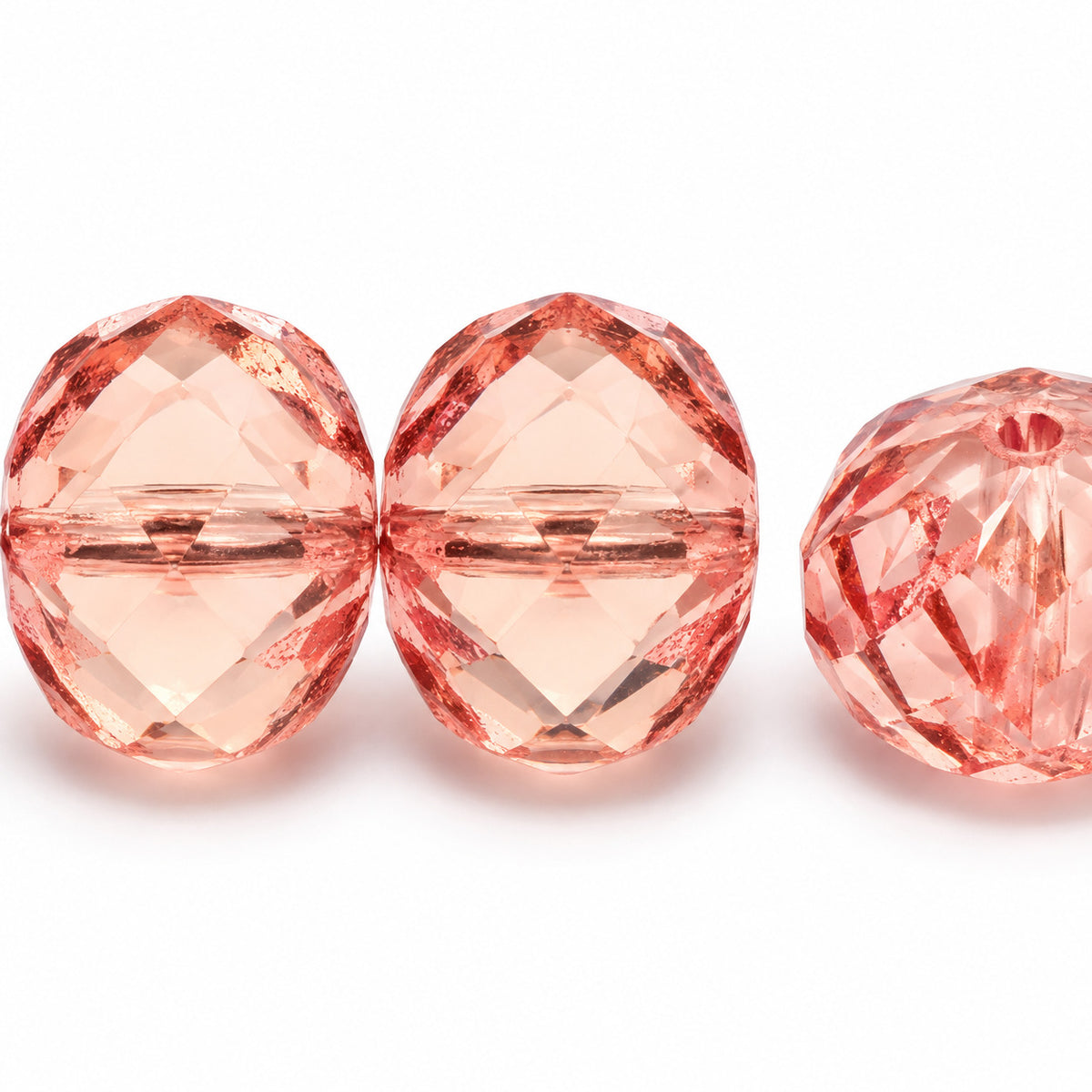 Special Cut Faceted Fire Polished Beads, Transparent Pink Terracotta Red (70110-15495), Glass, Czech Republic