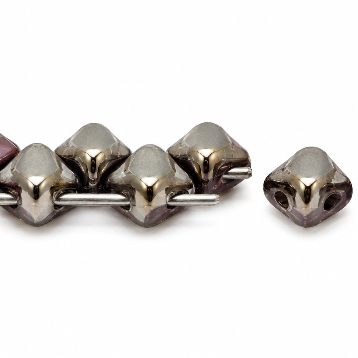 Silky 2-Hole Square Beads, Opaque Amethyst Chrom (23030-27401), Glass, Czech Republic
