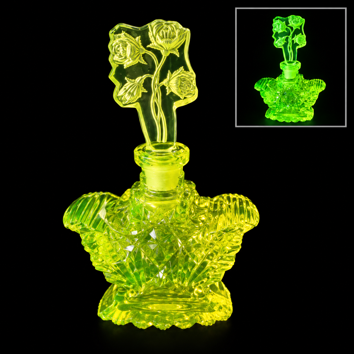Uranium Vintage Bohemia Glass Perfume Bottle, Czech Republic, OUTLET