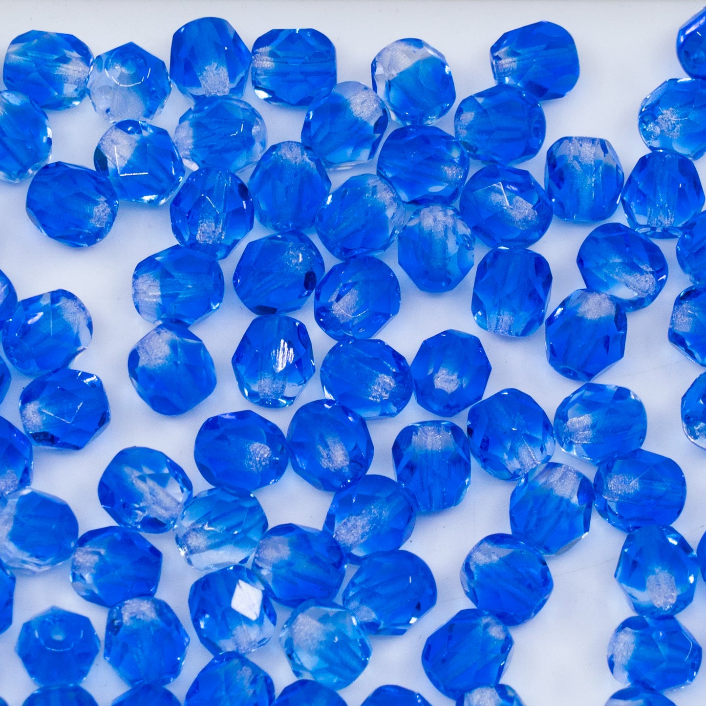 OUTLET 250g/50g Faceted Round Fire Polished Beads, 6 x 6 mm, Mixed Blue Crystal (30071), Glass, Czech Republic