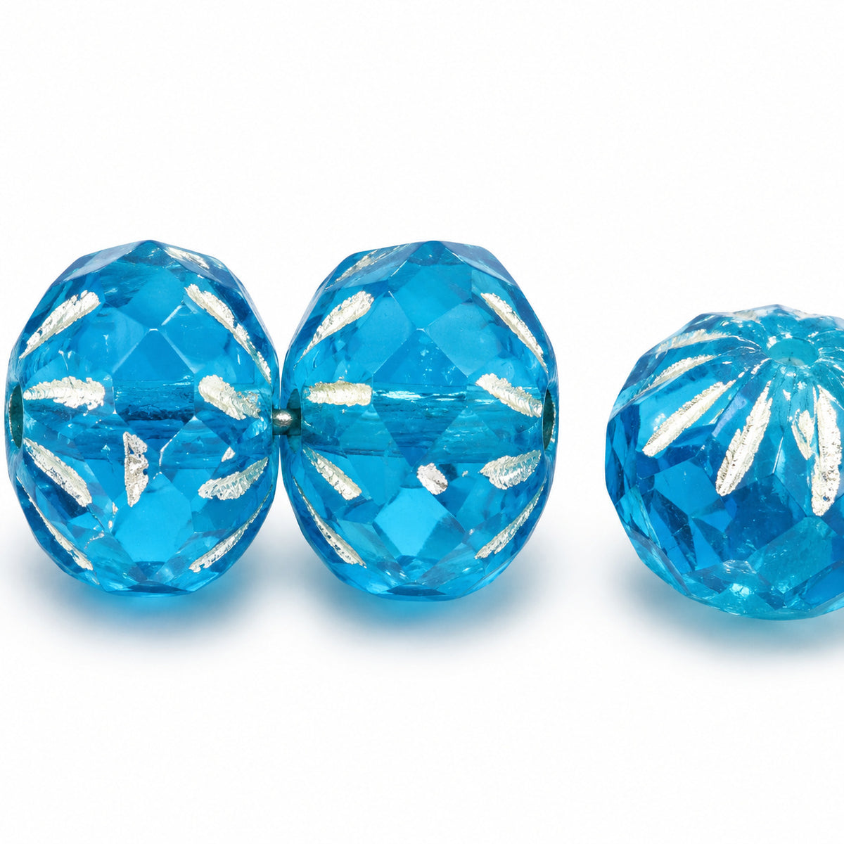 Spiral Rondelle Faceted Fire Polish Beads, Transparent Aqua Beige Lined (60050-54311), Glass, Czech Republic