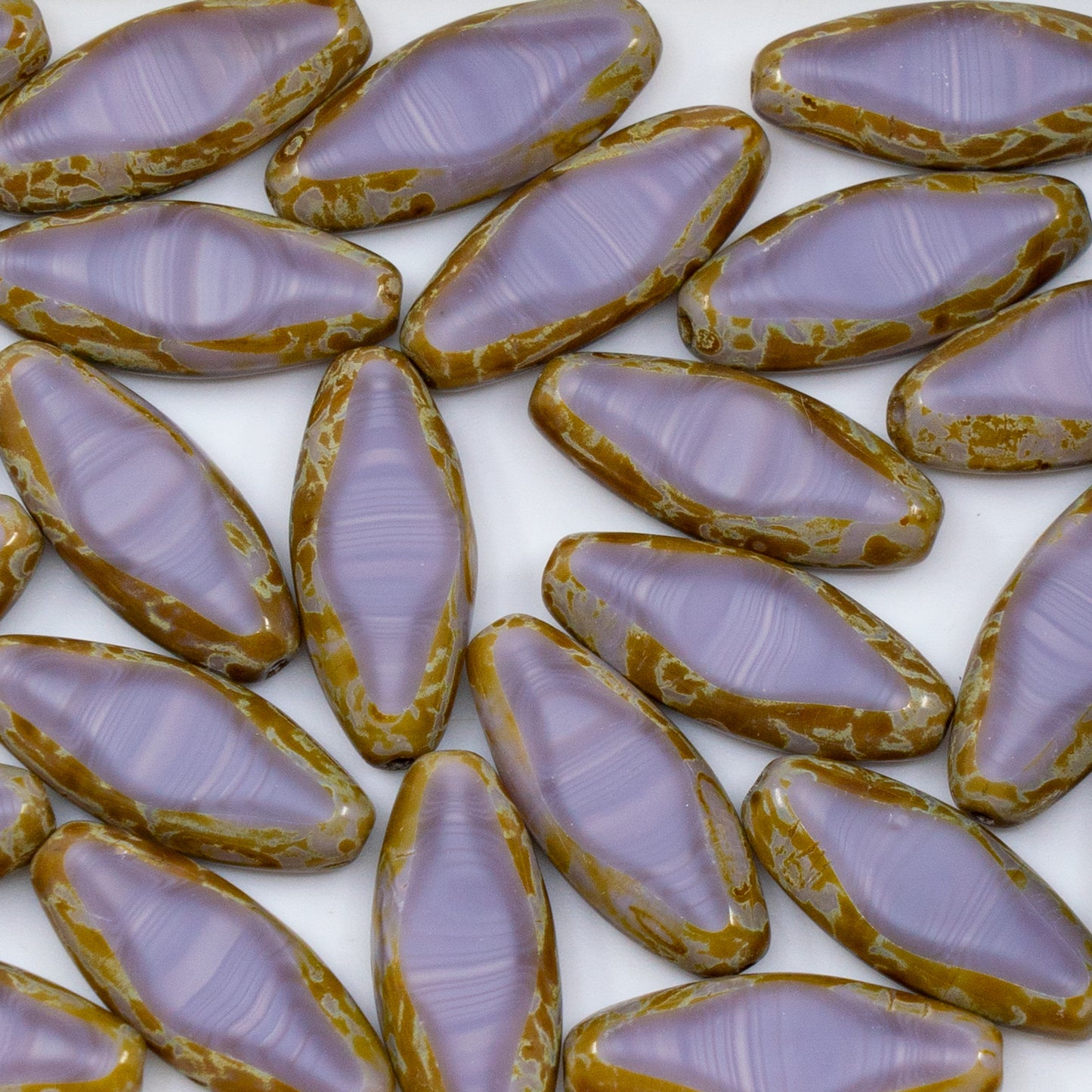OUTLET 10 grams Table Cut Spindle Beads, 20 x 8 mm, Silk Lavender Travertin (24010-86800), Glass, Czech Republic